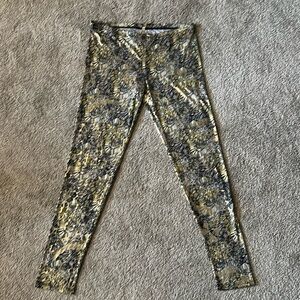 KTOO Leggings Metallic Gold Blue Black Gray XS/S Abstract Silky Stretch Splash